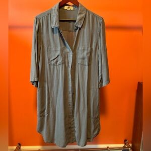 cloth & stone button close tencell lyocell shirt dress with pockets